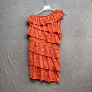 LC‎ Lauren Conrad Women Dress XL Orange Tiered Ruffle One Shoulder NWT